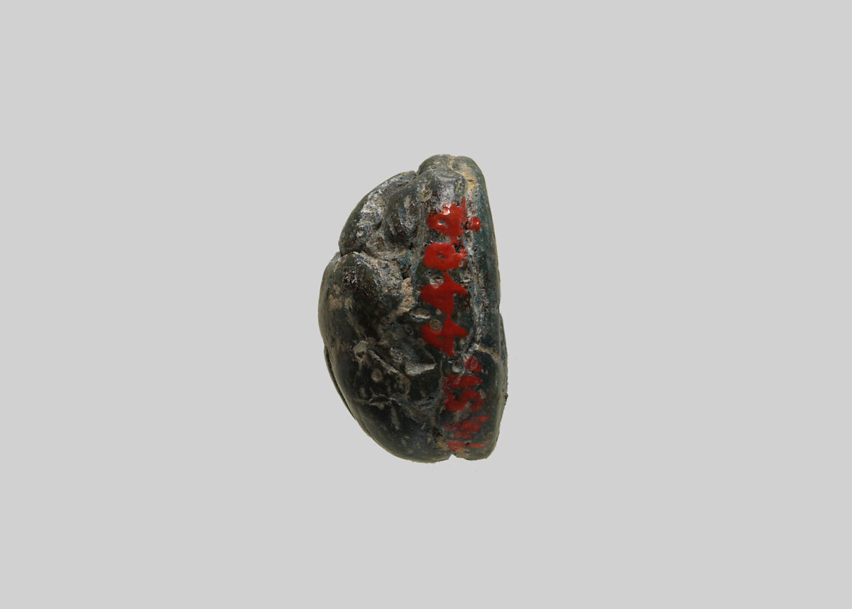 Scarab seal, Faience (?) or glazed steatite, gray-green, Cypriot