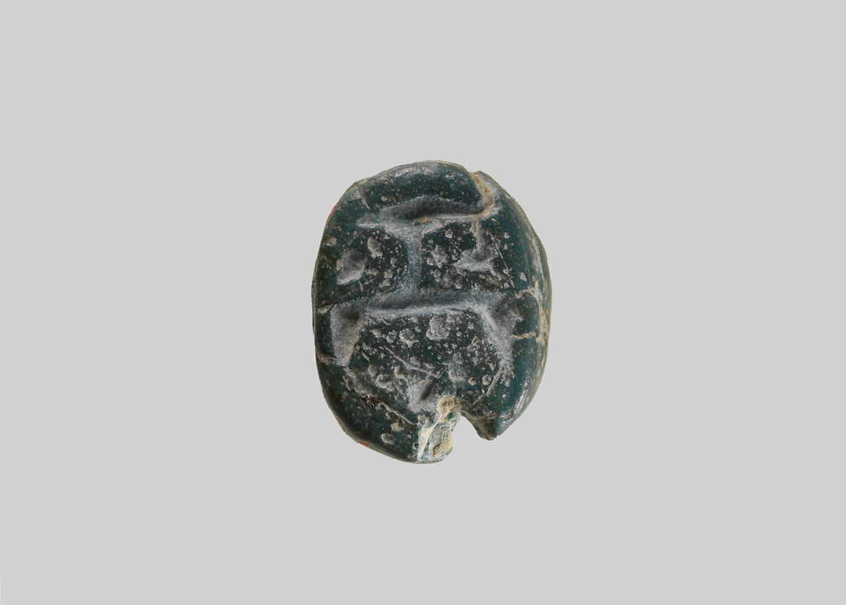 Scarab seal, Faience (?) or glazed steatite, gray-green, Cypriot