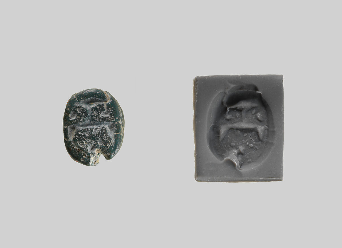 Scarab seal, Faience (?) or glazed steatite, gray-green, Cypriot 
