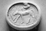 Stamp seal (scarab) with animal, Glass (?), dark blue, Phoenician (?) 