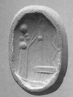 Stamp seal (octagonal pyramid) with cultic scene, Flawed neutral Chalcedony (Quartz), Assyro-Babylonian 