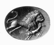 Stamp seal, Jasper, green, Parthian or Sasanian 