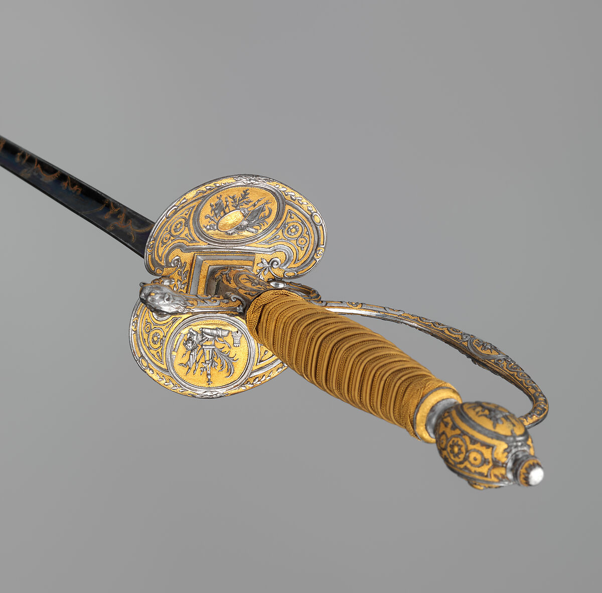 Smallsword, Steel, gold, wood, textile, French