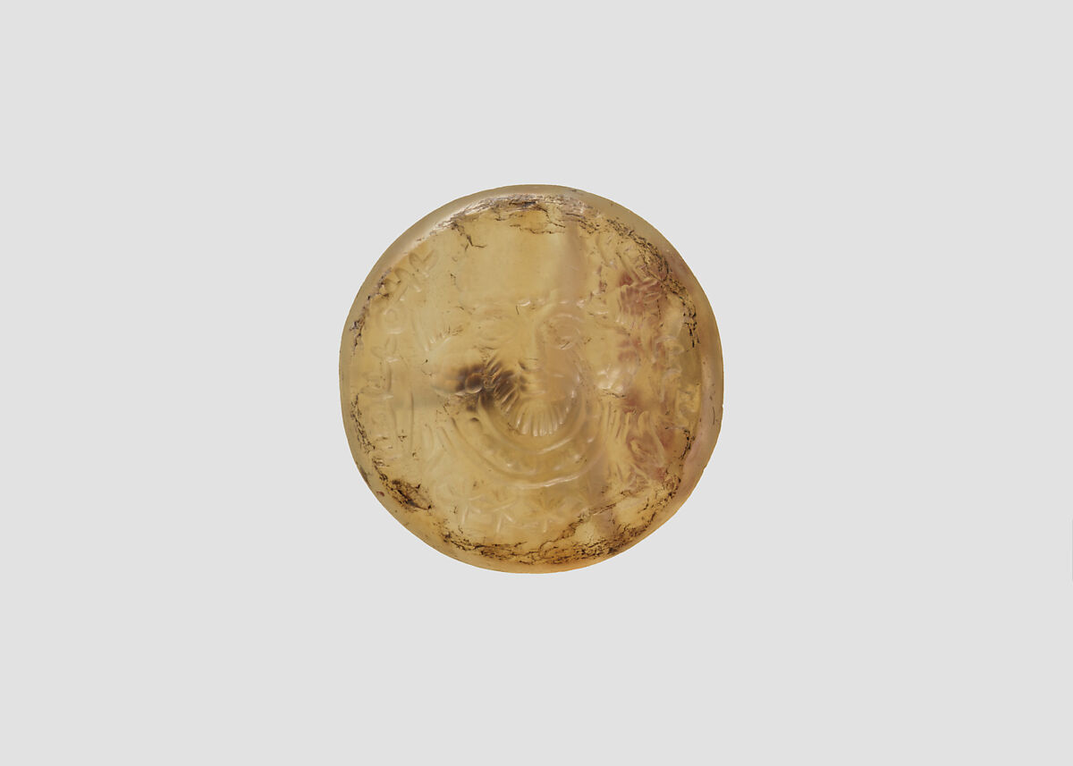 Stamp seal, Chalcedony, translucent, Sasanian