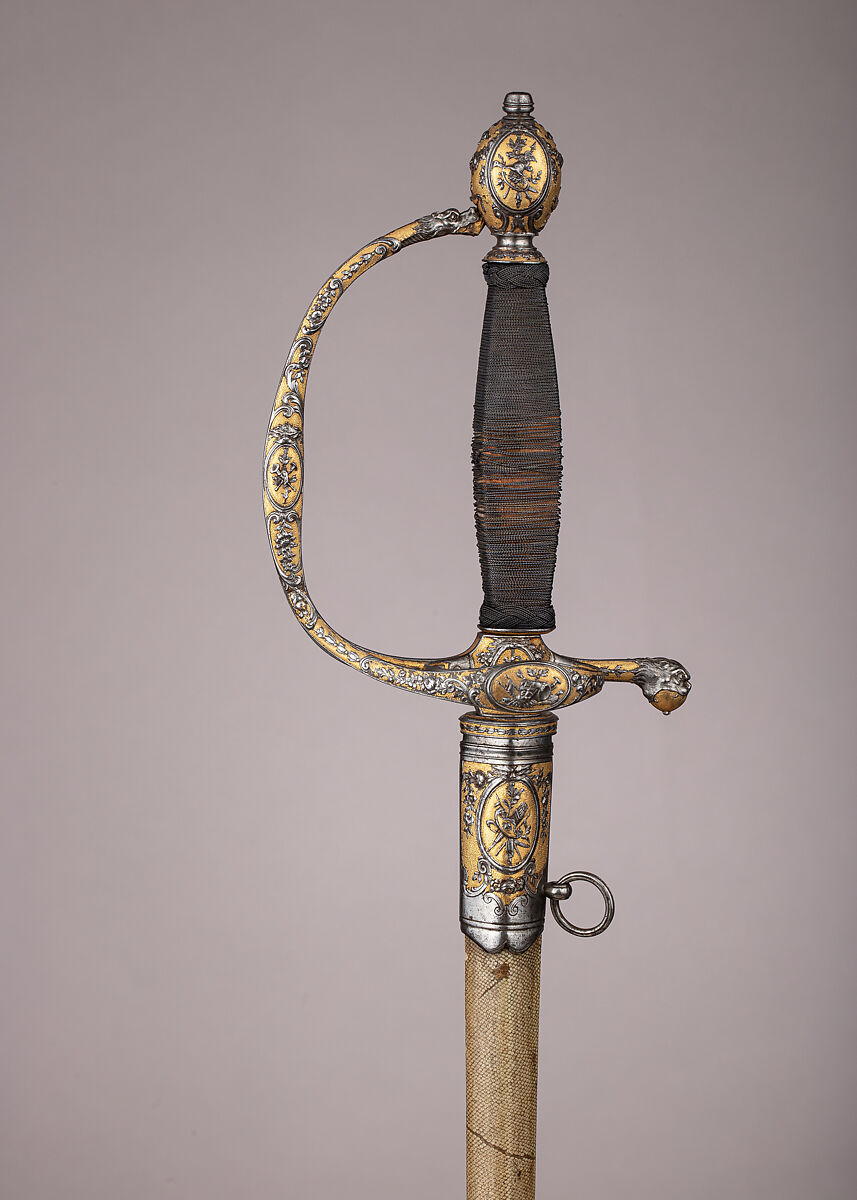Smallsword with Scabbard, Steel, gold, wood, fish skin, French, Paris 