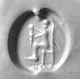 Stamp seal (scaraboid) with deity (?), Banded neutral Chalcedony (Quartz), Assyro-Babylonian 