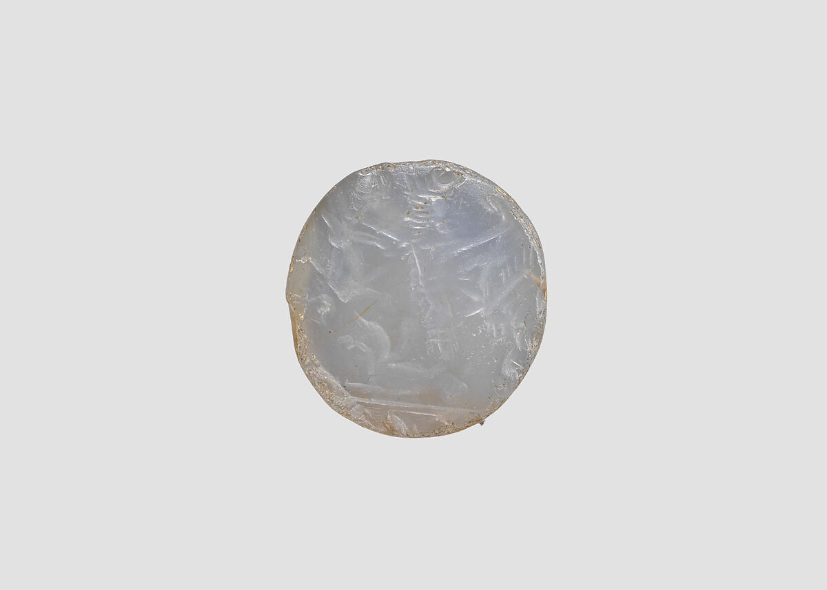 Stamp seal, Chalcedony, blue, Achaemenid