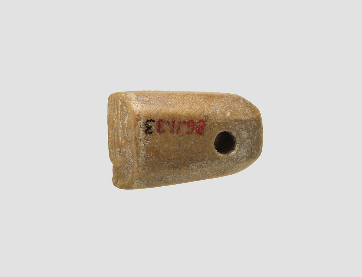 Stamp seal (octagonal pyramid) with cultic scene, Limestone, yellow, Assyrian