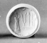 Stamp seal (conoid) with cultic scene, Blue Chalcedony (Quartz), Assyro-Babylonian 