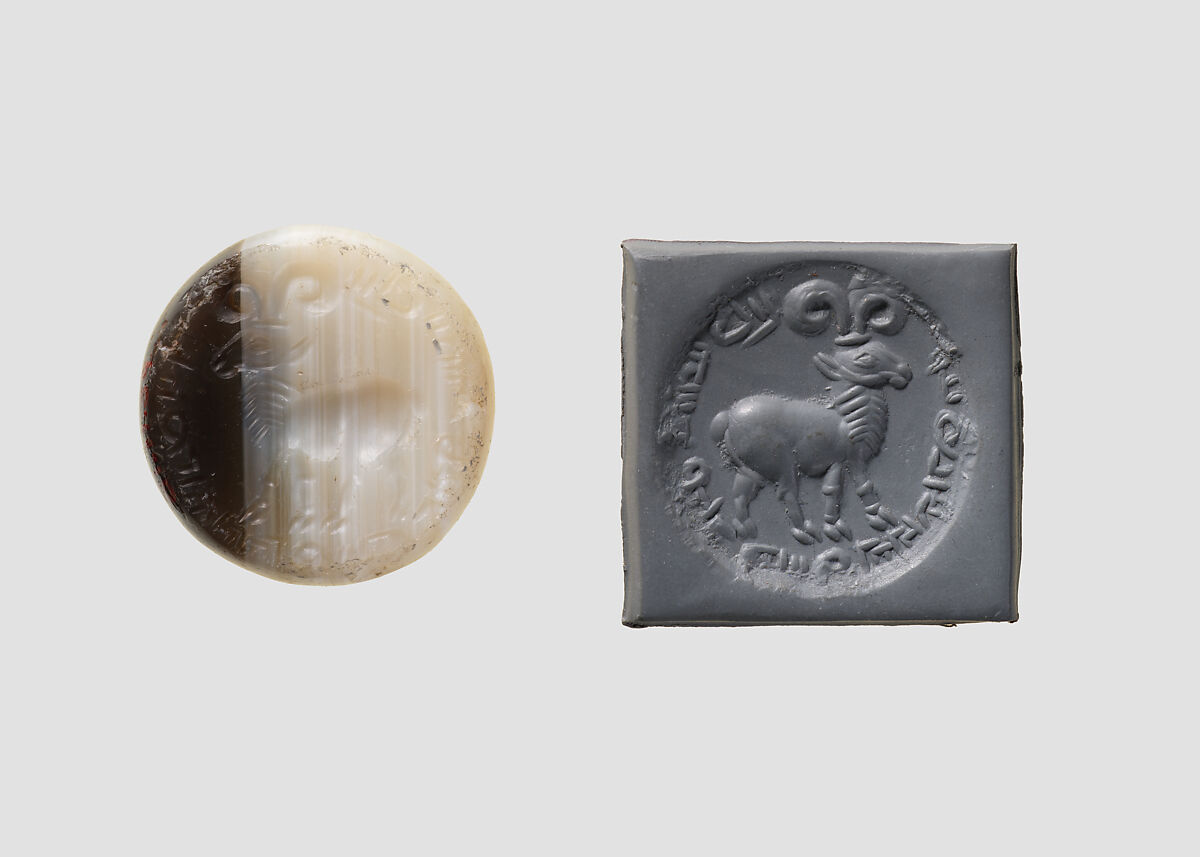 Stamp seal, Agate, banded, Sasanian 