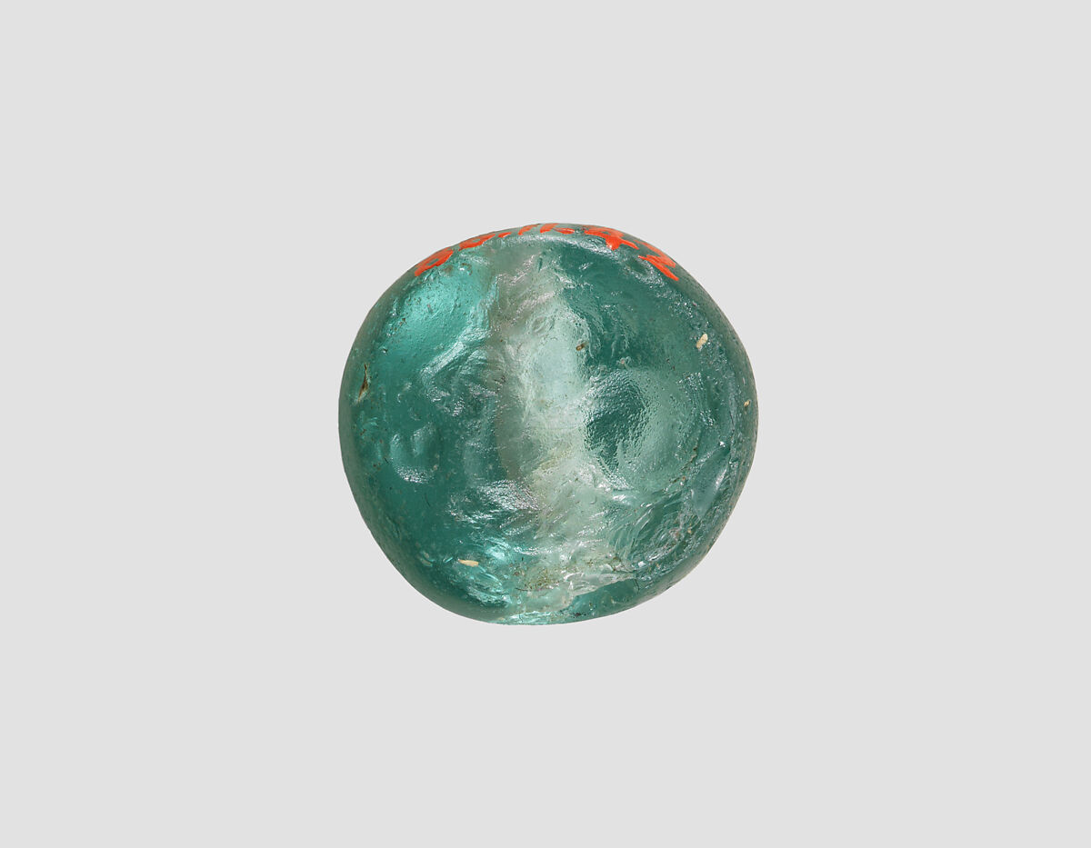 Stamp seal, Glass, bluish-green, Sasanian
