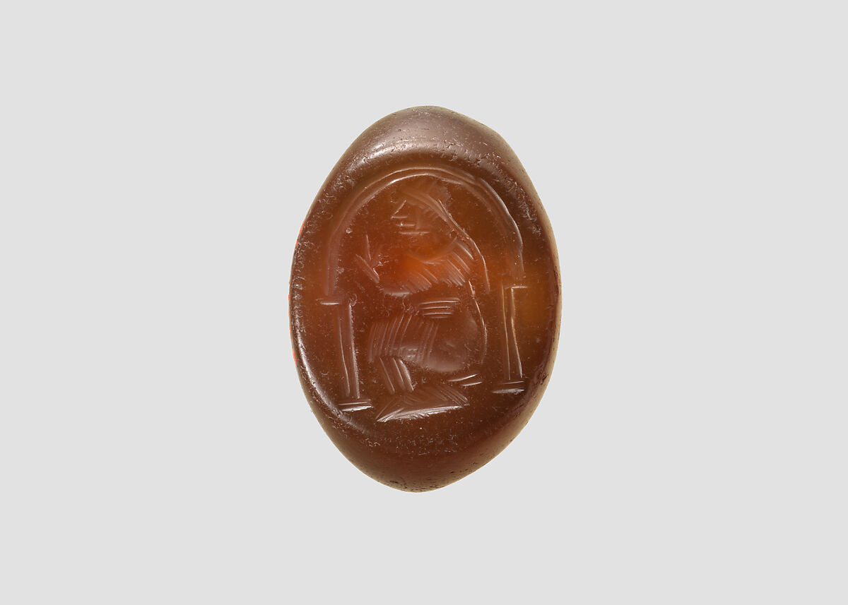 Stamp seal, Chalcedony, brown, Sasanian