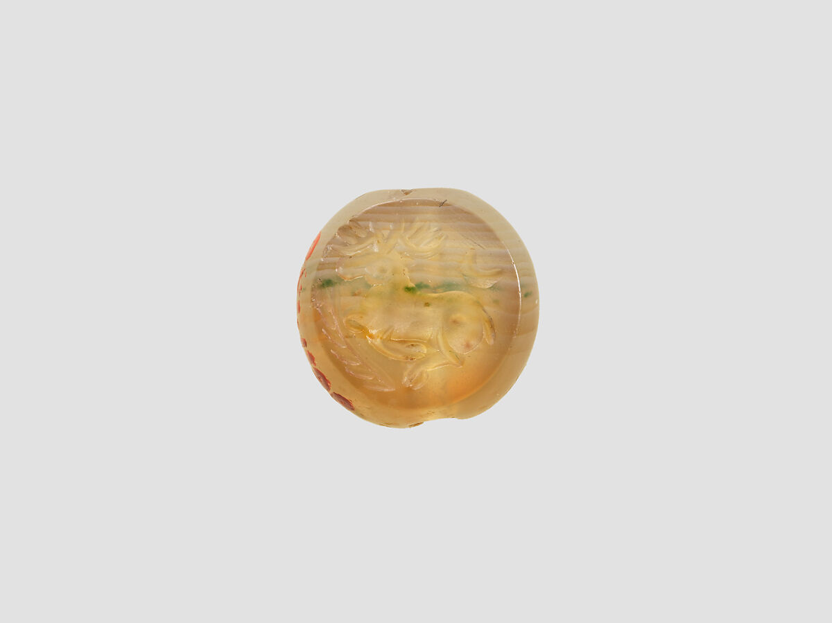 Stamp seal, Chalcedony, milky, Sasanian