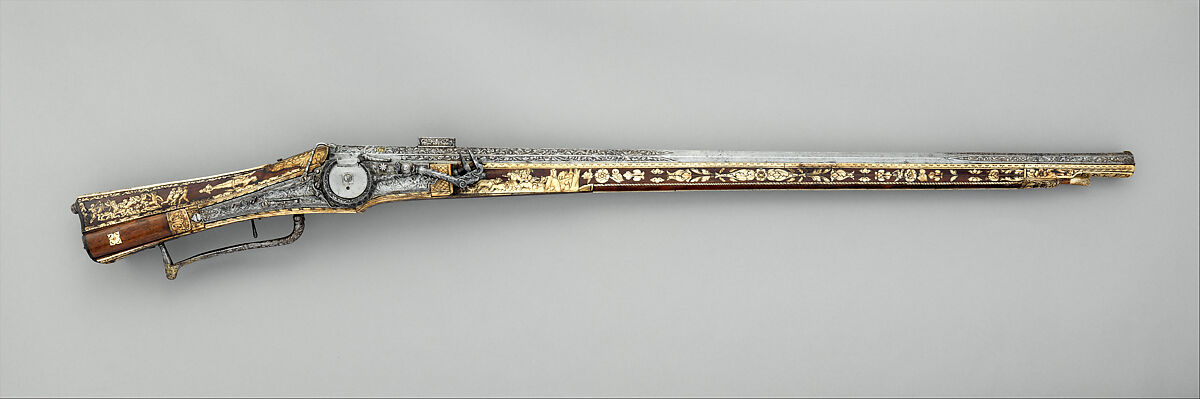 Combination Wheellock Matchlock Gun, Steel, wood (walnut), staghorn, brass, German