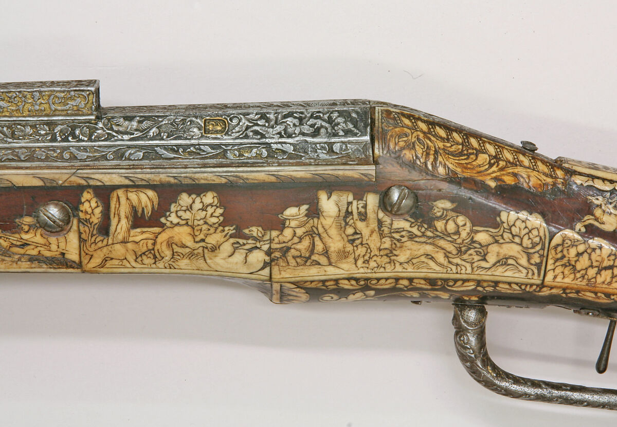 Combination Wheellock Matchlock Gun, Steel, wood (walnut), staghorn, brass, German