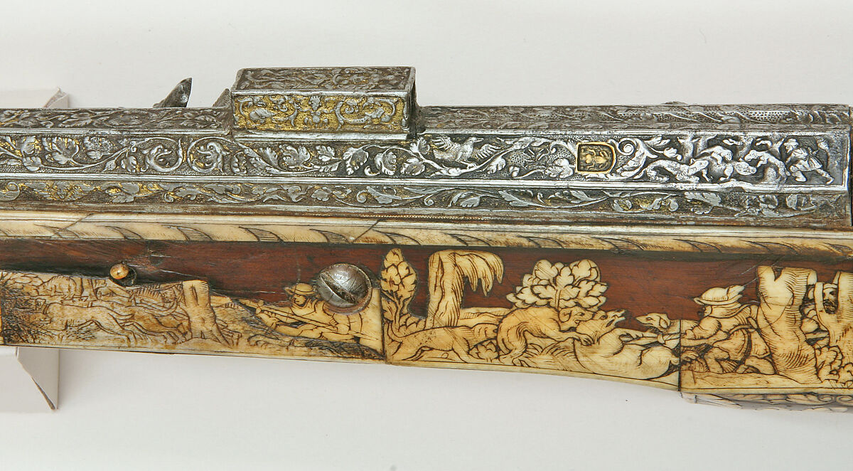 Combination Wheellock Matchlock Gun, Steel, wood (walnut), staghorn, brass, German