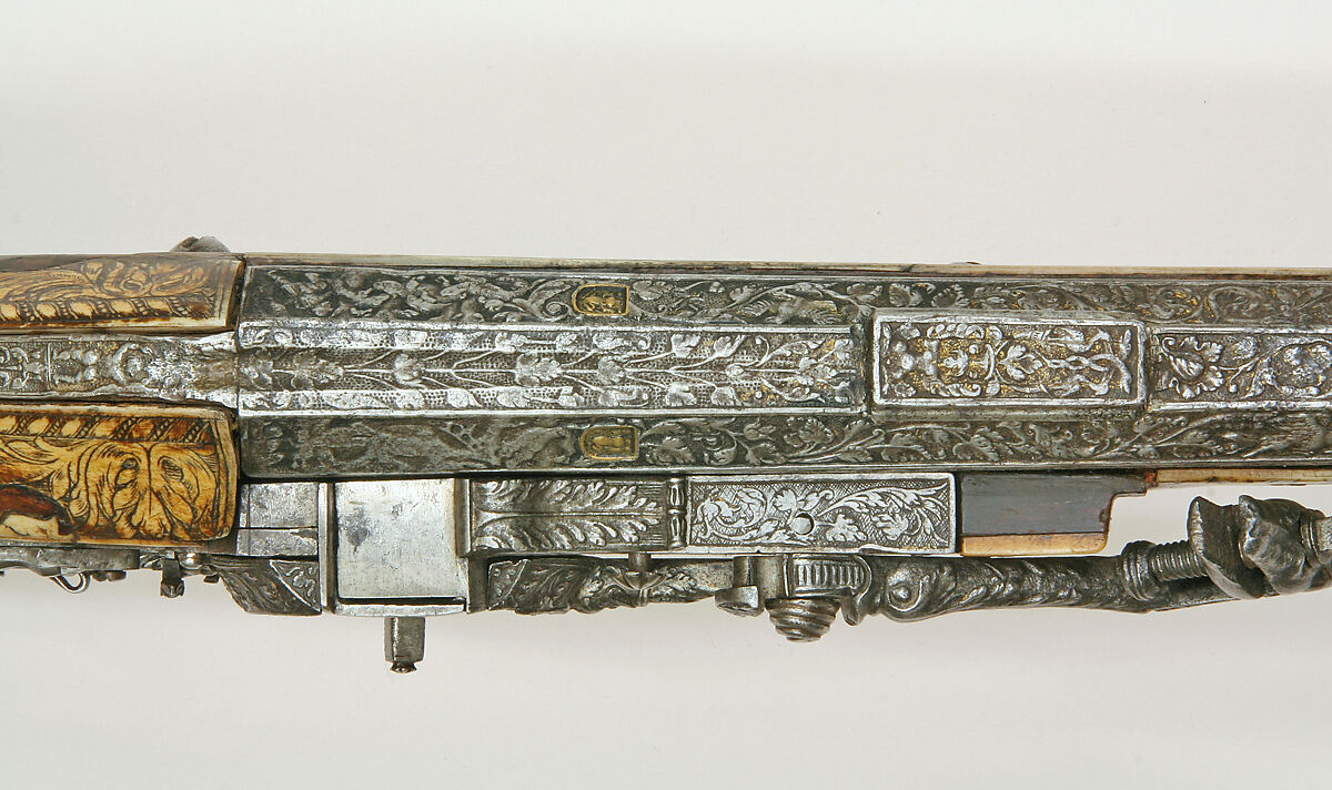 Combination Wheellock Matchlock Gun, Steel, wood (walnut), staghorn, brass, German