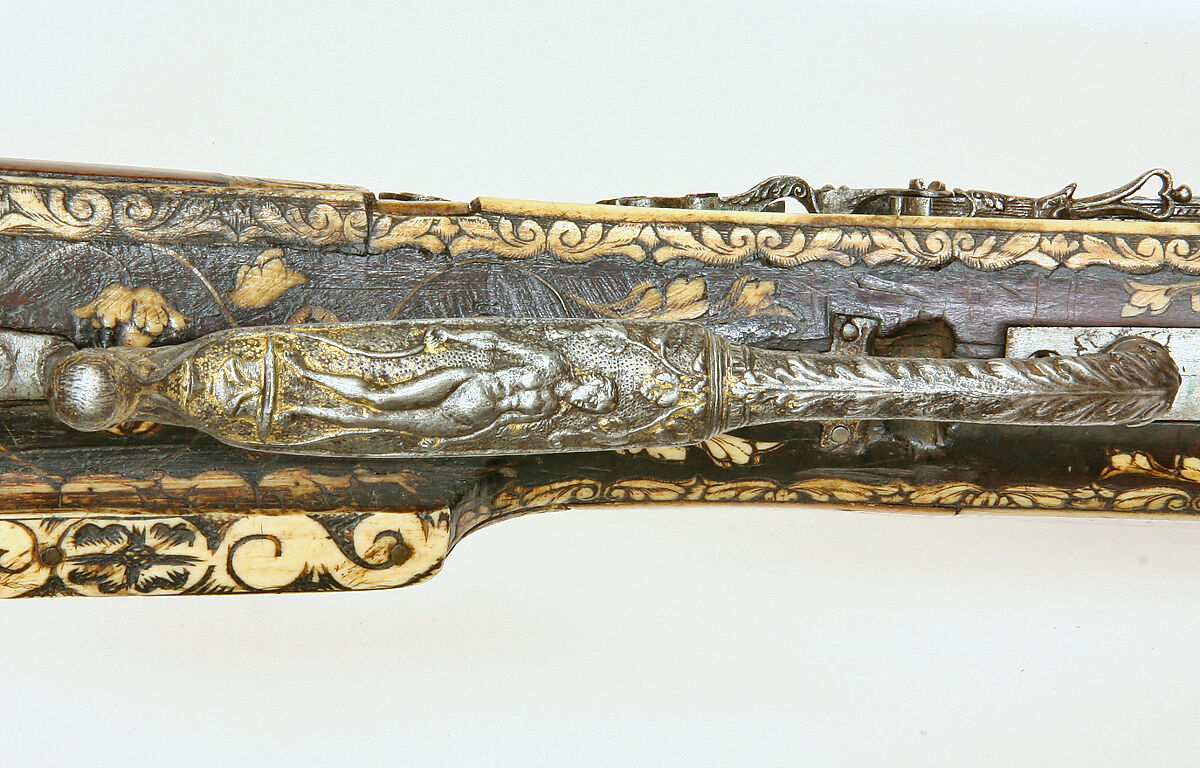 Combination Wheellock Matchlock Gun, Steel, wood (walnut), staghorn, brass, German