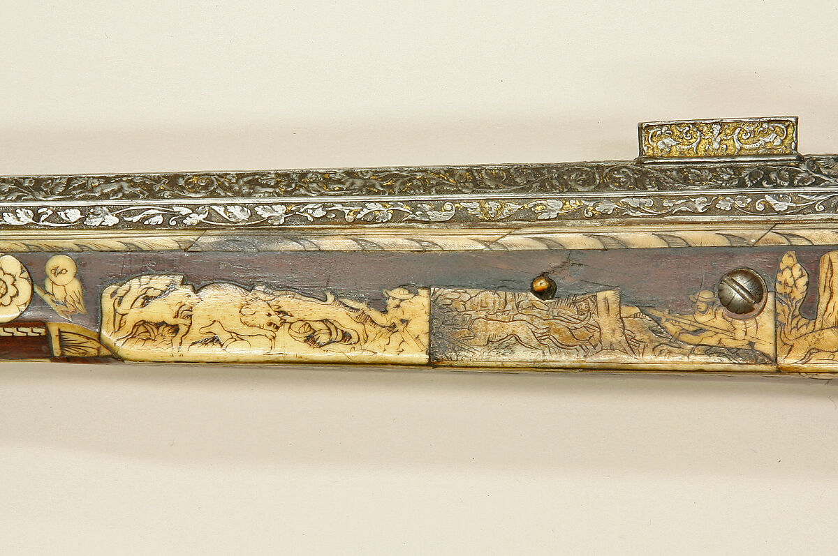 Combination Wheellock Matchlock Gun, Steel, wood (walnut), staghorn, brass, German