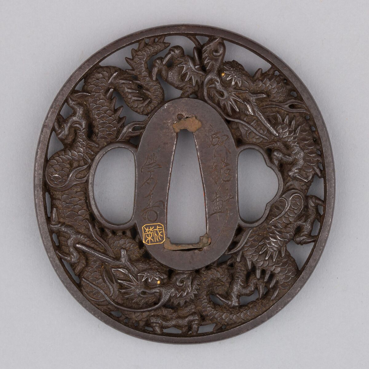 Sword Guard (Tsuba), Iron, gold, copper, Japanese