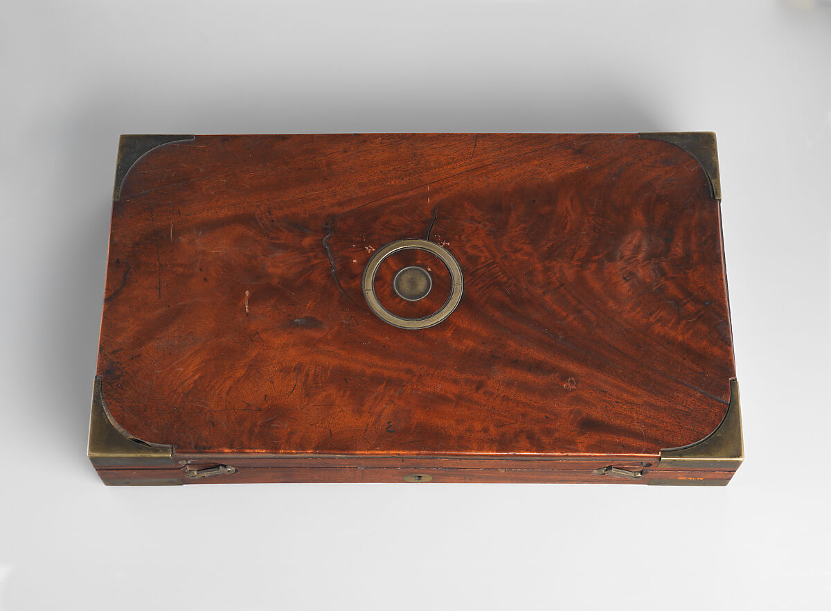 Pair of Four-Barreled Turnover Percussion Pistols of Henry Pelham Fiennes Pelham-Clinton, 4th Duke of Newcastle-under-Lyne (1785–1851), with Pair of Box-Lock Turn-Off Pocket Pistols, Case, and Accessories, James Purdey the Elder (British, London 1784–1863 Margate), Turnover pistols: steel, wood (walnut), gold, silver; pocket pistols: steel, wood (walnut); mallet: wood (walnut, rosewood, ebony), leather; ramrod: wood (ebony), brass; cleaning rod: wood (walnut), brass, steel; cleaning rod tip: brass; powder flask: copper, gold, brass, steel; bullet mold: steel; nipple wrench: wood (walnut), steel, brass; screwdriver: horn, steel, brass; socket wrench: steel; patch box: ivory; case: wood (mahogany), brass, ivory, textile, paper, British, London