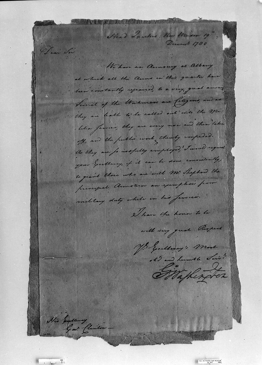 Letter from George Washington to New York Governor George Clinton, George Washington (American, 1732–1799), Ink on paper, American