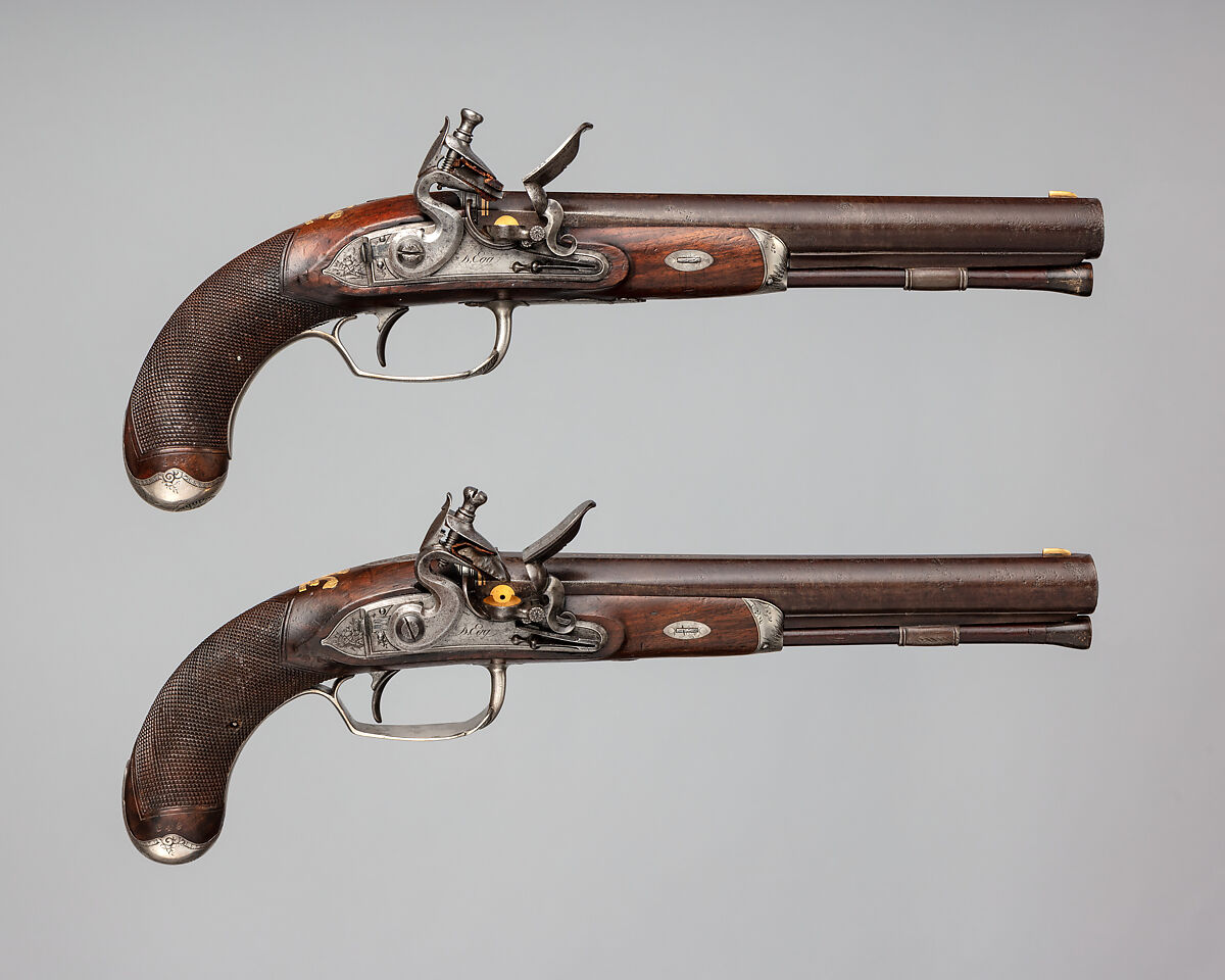 Pair of Flintlock Pistols of the Prince of Wales, later George IV (1762–1830), Durs Egg (British, born Switzerland, baptized Oberbuchsiten, Switzerland 1748–1831 London), Steel, wood (walnut, rosewood), silver, gold, horn, lead, British, London 