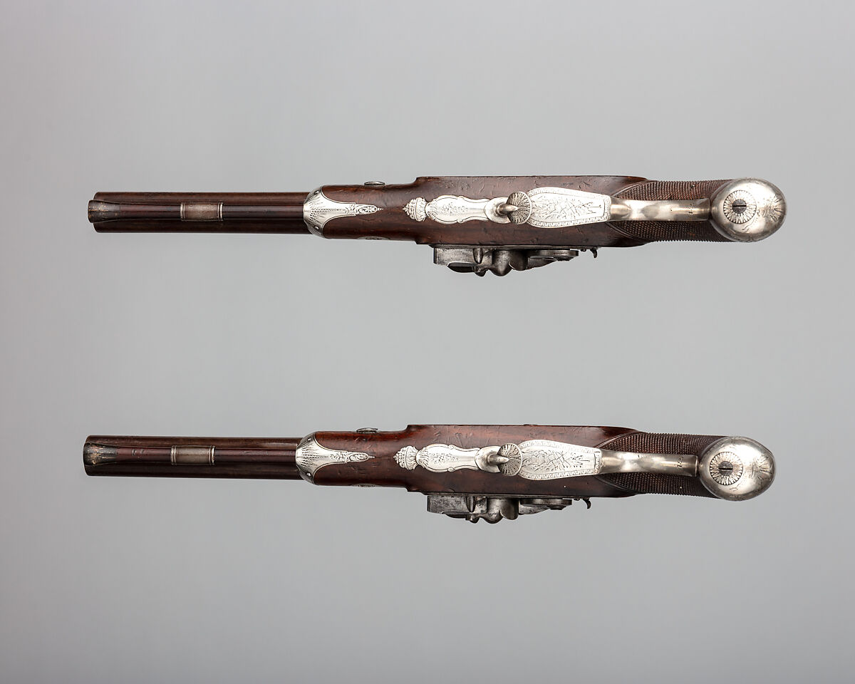 Pair of Flintlock Pistols of the Prince of Wales, later George IV (1762–1830), Durs Egg (British, born Switzerland, baptized Oberbuchsiten, Switzerland 1748–1831 London), Steel, wood (walnut, rosewood), silver, gold, horn, lead, British, London