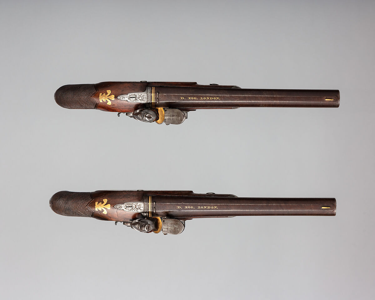 Pair of Flintlock Pistols of the Prince of Wales, later George IV (1762–1830), Durs Egg (British, born Switzerland, baptized Oberbuchsiten, Switzerland 1748–1831 London), Steel, wood (walnut, rosewood), silver, gold, horn, lead, British, London