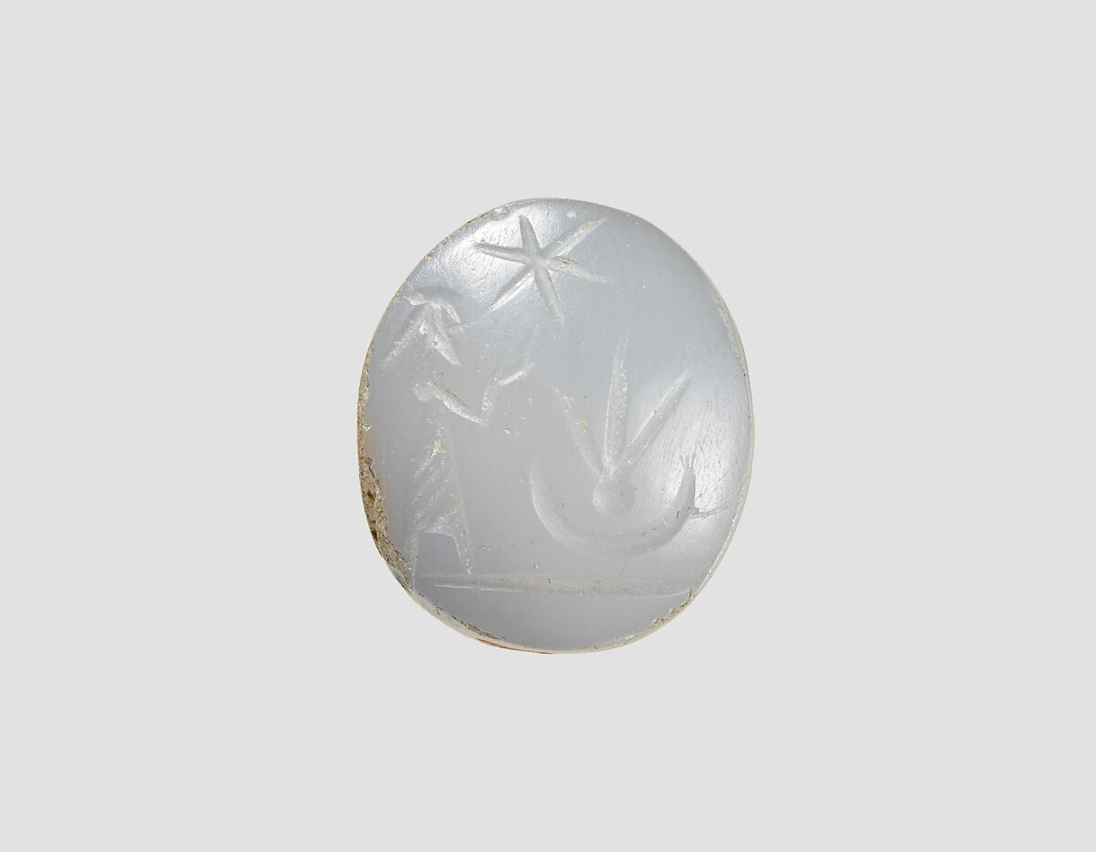 Stamp seal, Chalcedony, bluish, Parthian
