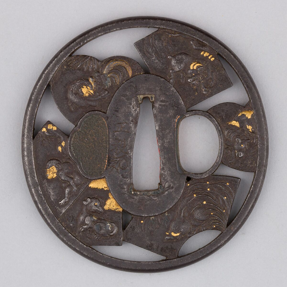 Sword Guard (Tsuba), Iron, gold, silver, copper, Japanese 