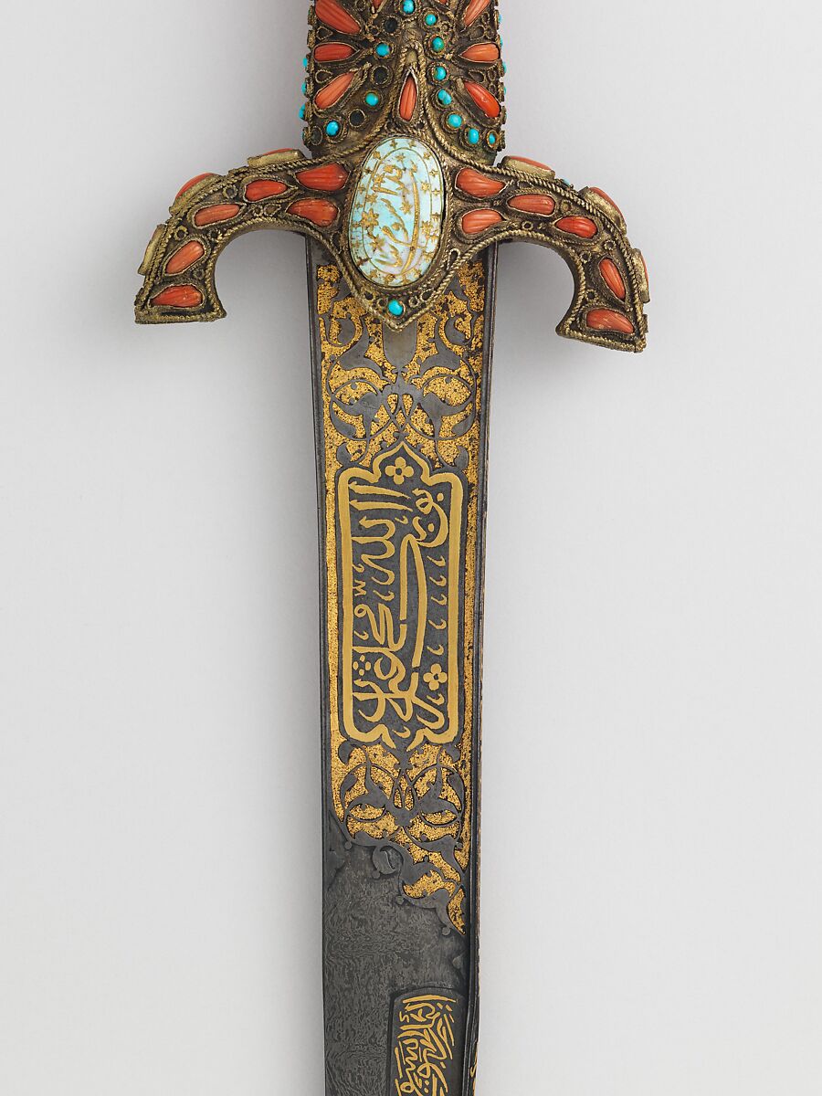 Sword (Kilij) with Scabbard, Steel, wood, turquoise, coral, emerald, gold, Turkish