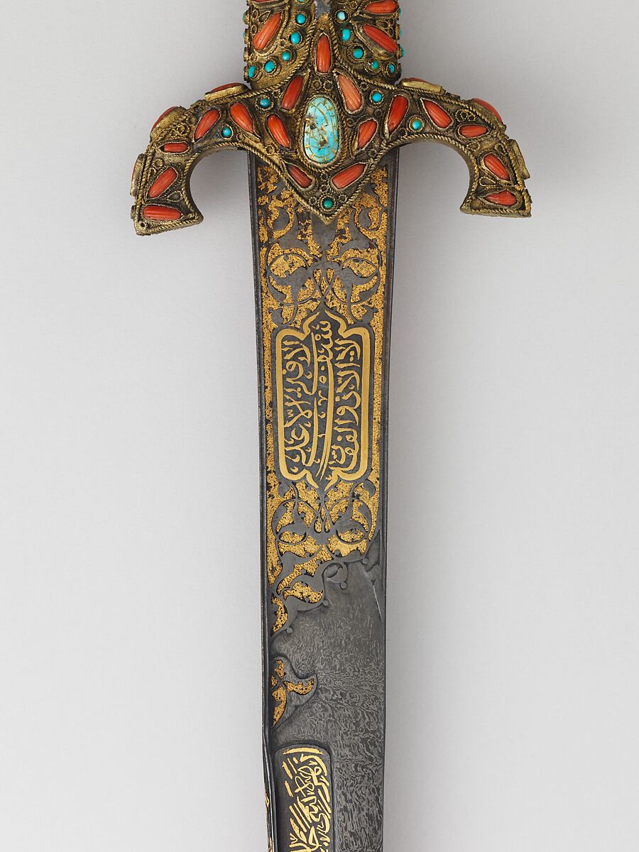 Sword (Kilij) with Scabbard, Steel, wood, turquoise, coral, emerald, gold, Turkish