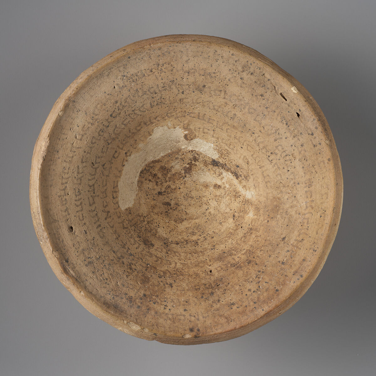 Incantation bowl with pseudo-Aramaic inscription, Ceramic, paint, Sasanian 