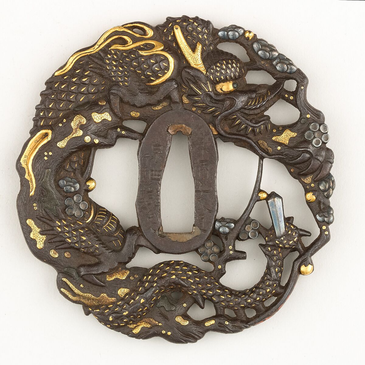 Sword Guard (Tsuba), Silver, gold, Japanese 