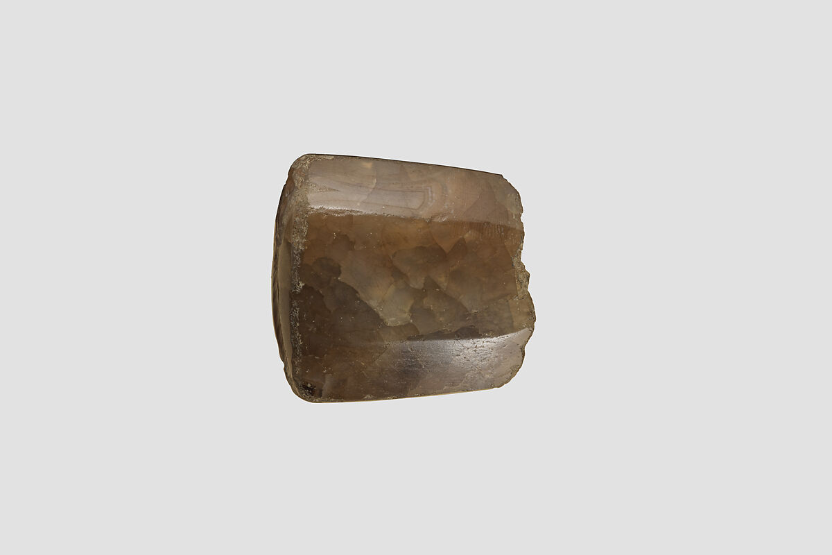 Stamp seal (octagonal pyramid) with cultic scene, Banded and flawed brown Chalcedony (Quartz), Assyrian