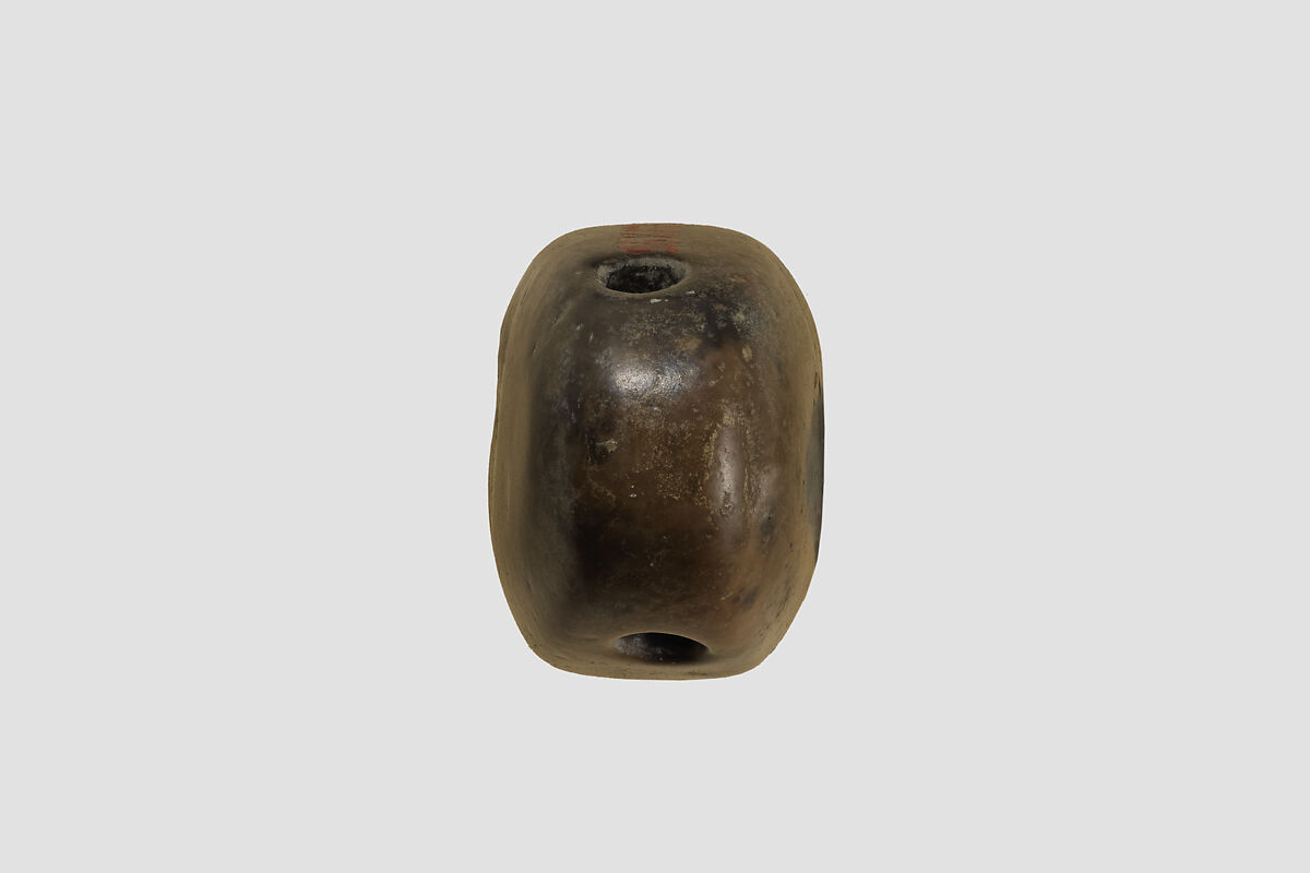Stamp seal (octagonal pyramid, worn) with cultic scene, Limestone, olive, Assyrian