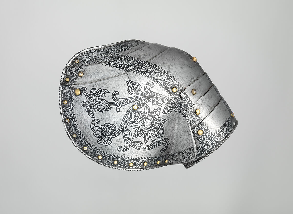 Right Shoulder and Arm Defense, Attributed to Wolfgang Grosschedel (German, Landshut, active ca. 1517–62), Steel, leather, copper alloy, German, Landshut 