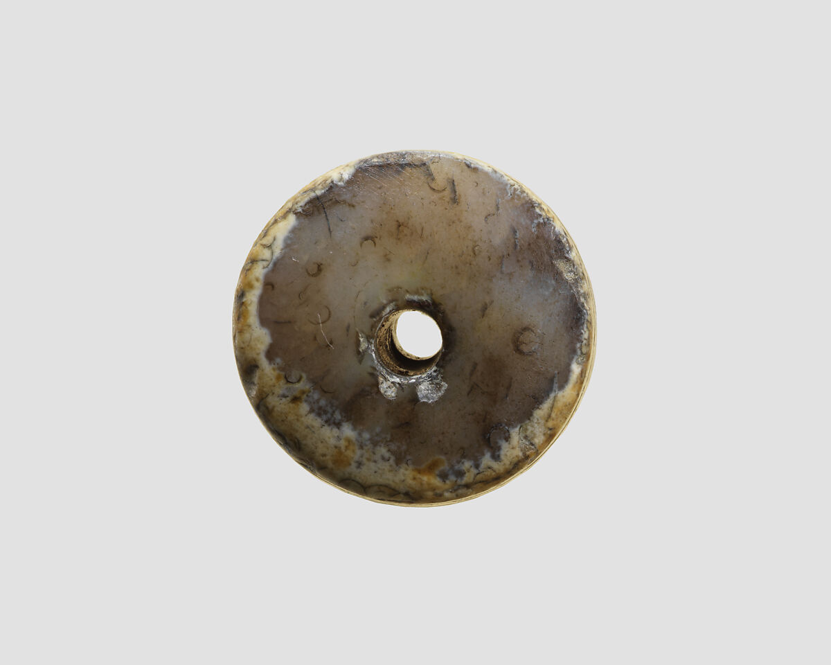 Cylinder seal with cultic scene, Variegated gray and cream Chalcedony (Quartz), Assyro-Babylonian