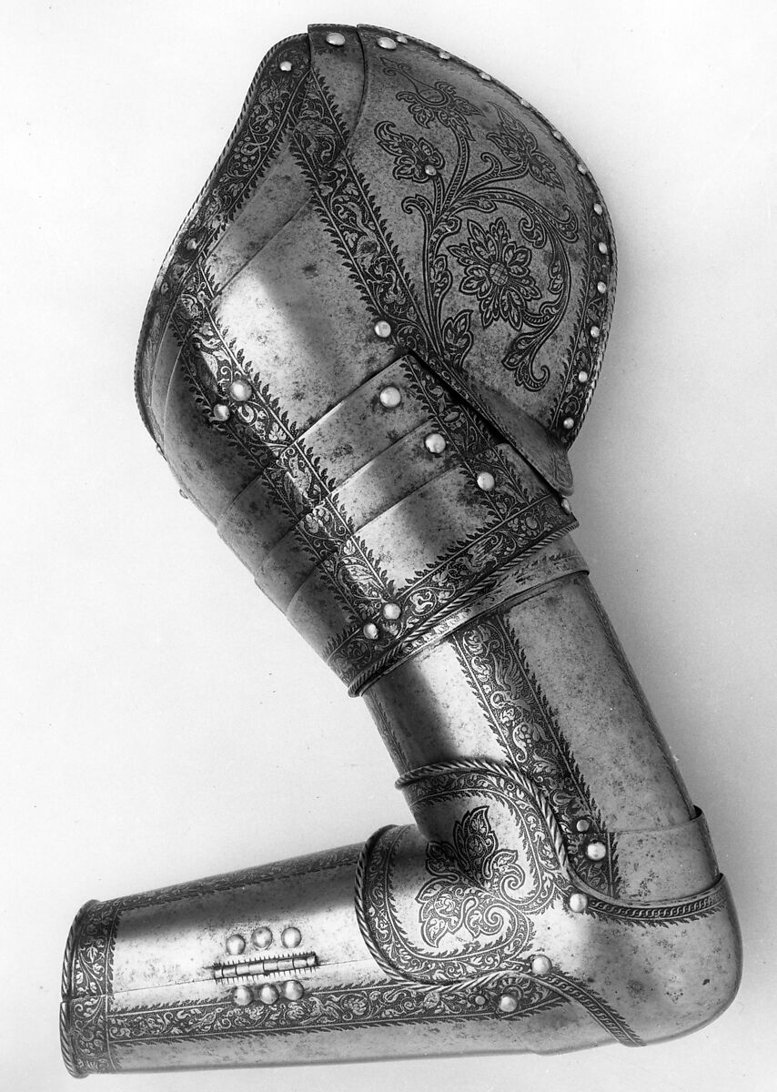 Left Shoulder and Arm Defense, Attributed to Wolfgang Grosschedel (German, Landshut, active ca. 1517–62), Steel, German, Landshut 
