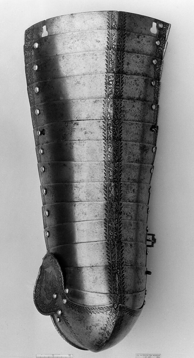 Right Thigh and Knee Defense, Attributed to Wolfgang Grosschedel (German, Landshut, active ca. 1517–62), Steel, German, Landshut 