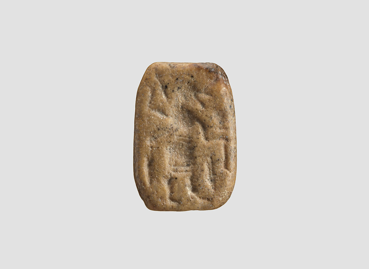 Stamp seal (octagonal pyramid) with demon, Feldspar, yellow (?), Assyrian