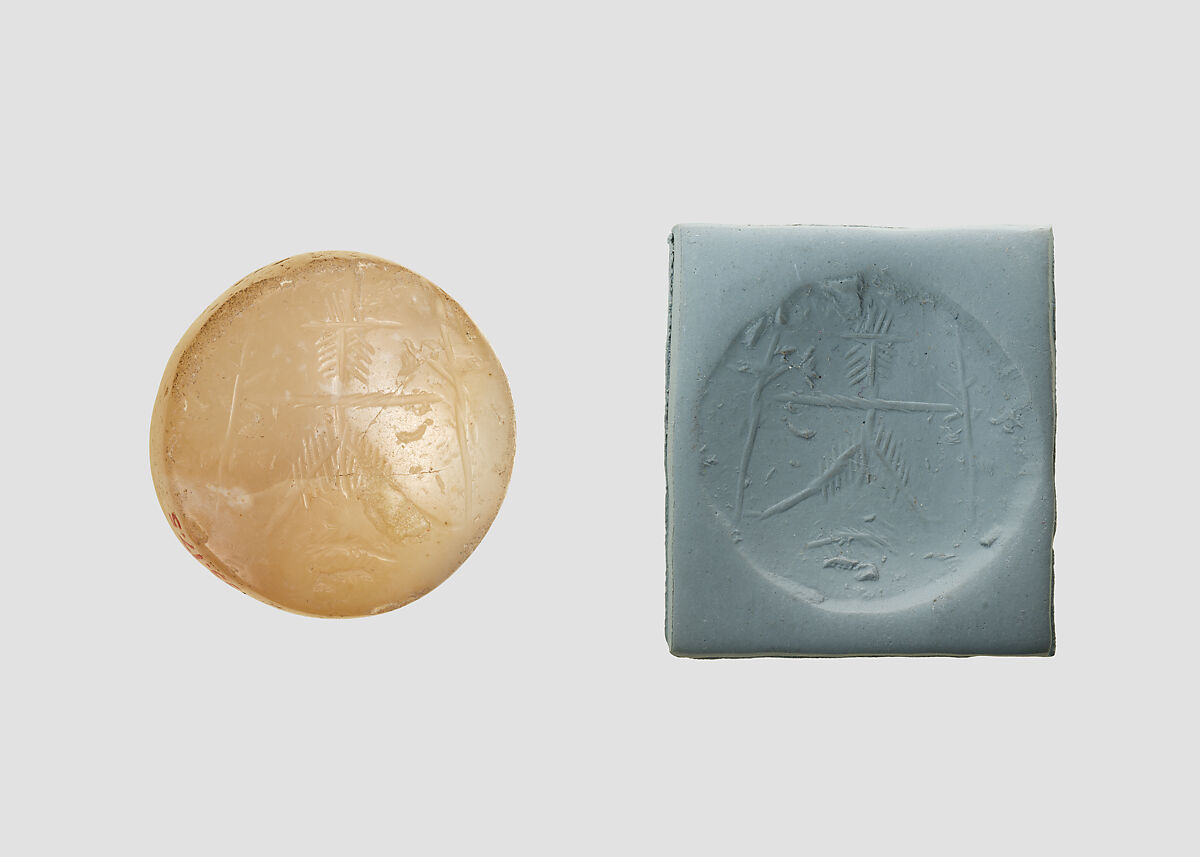Stamp seal, Chalcedony, yellow, Sasanian 