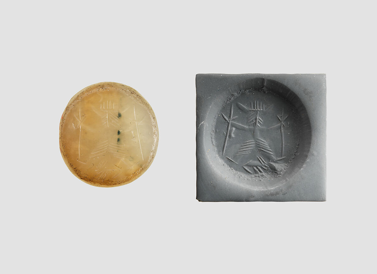 Stamp seal, Chalcedony, milky, Sasanian