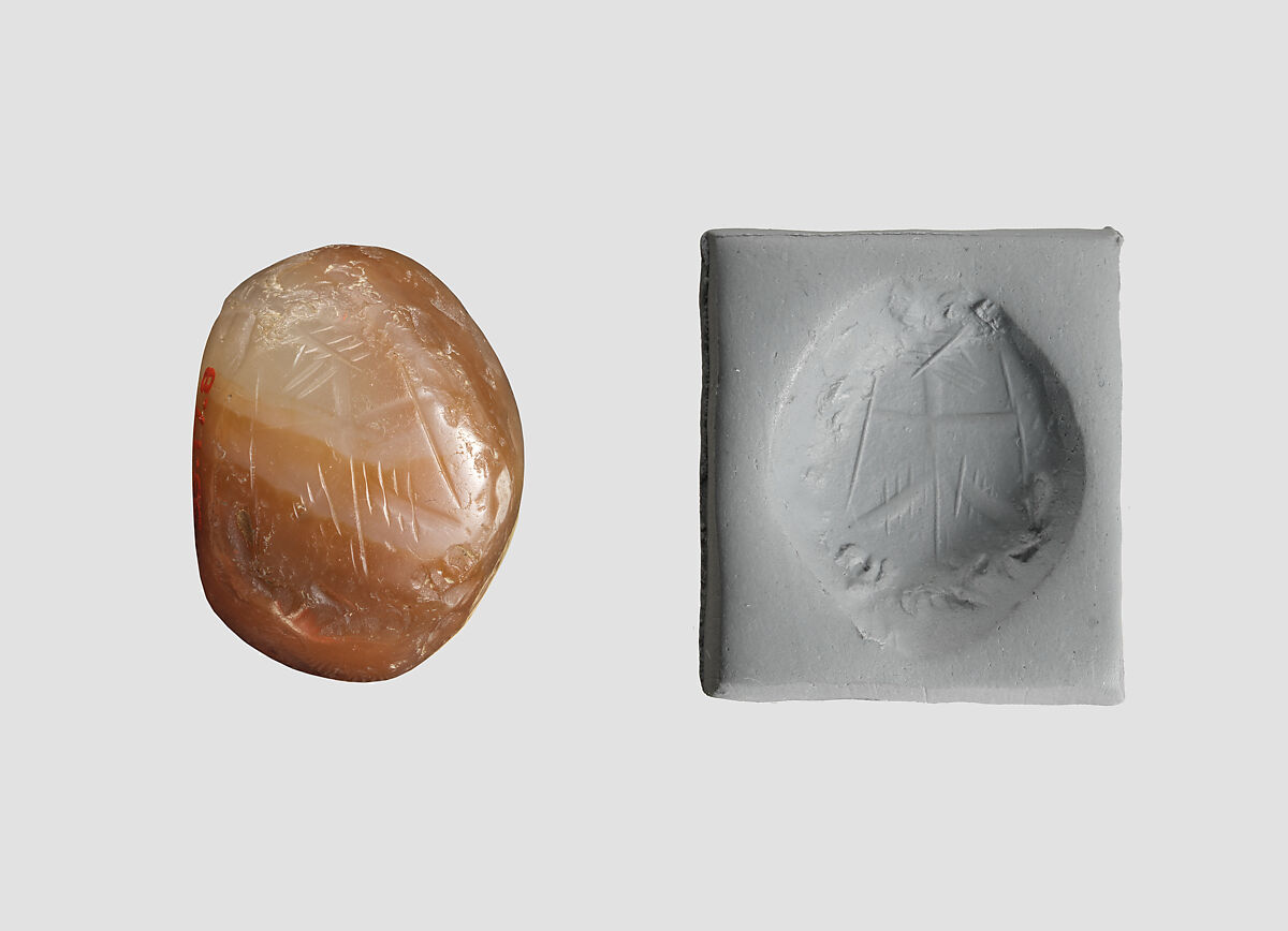 Stamp seal, Agate, banded, Sasanian 