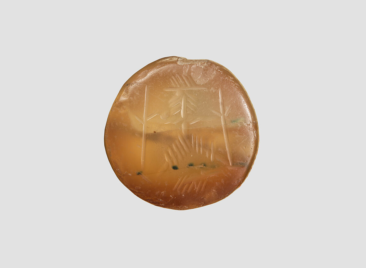 Stamp seal, Chalcedony, brown, Sasanian