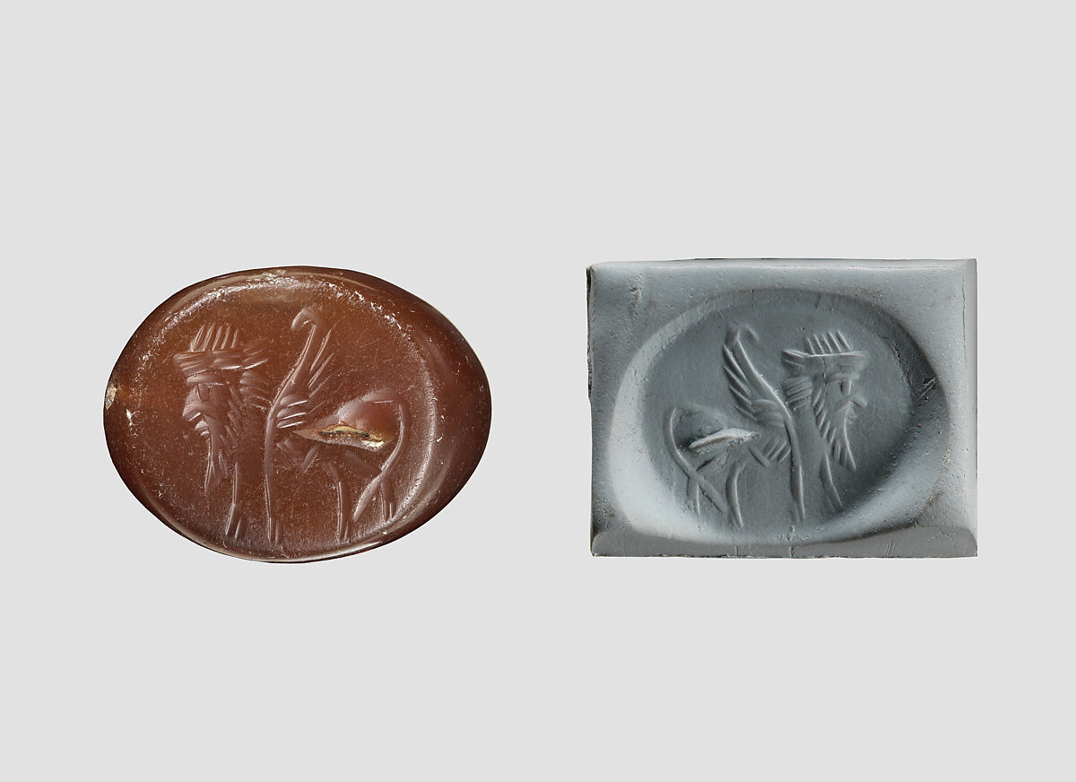 Stamp seal, Chalcedony, brown, Sasanian 