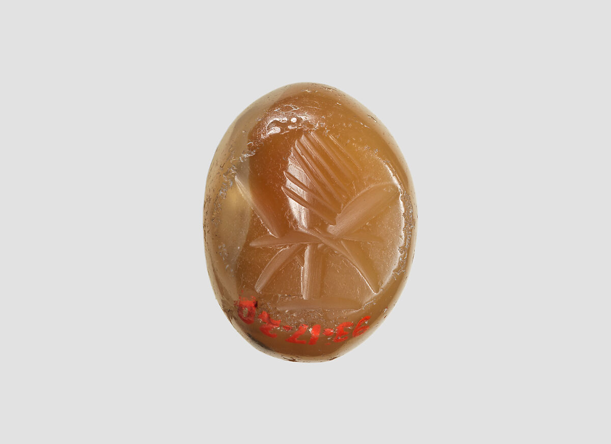 Stamp seal, Chalcedony, yellow, Sasanian