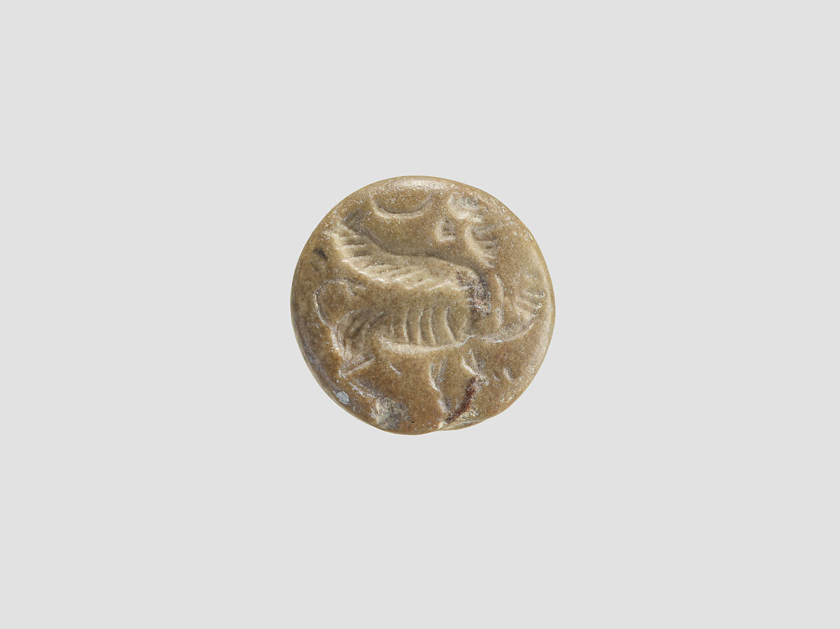 Stamp seal, Feldspar, olive drab, Achaemenid