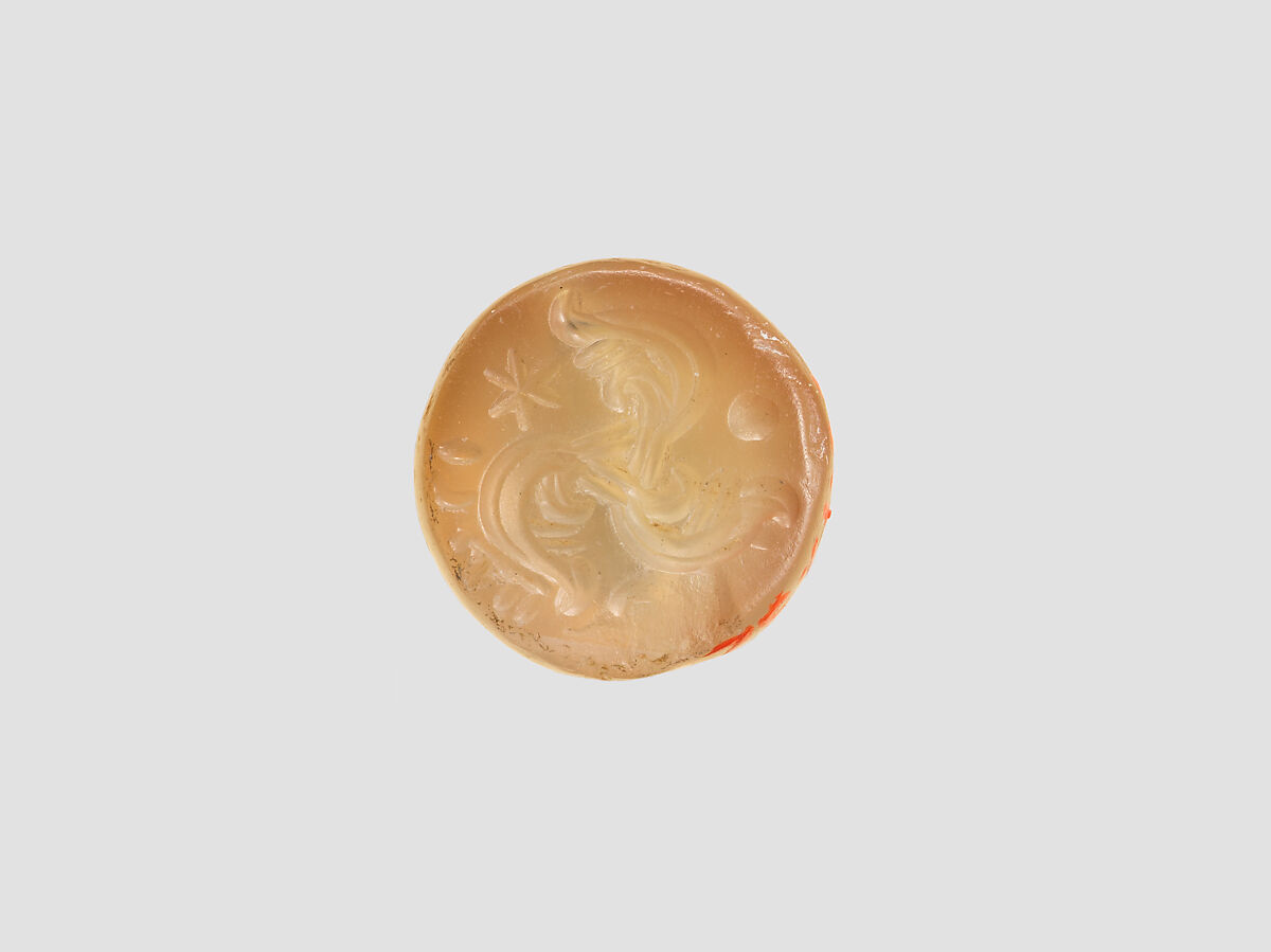 Stamp seal, Chalcedony, yellow, Sasanian